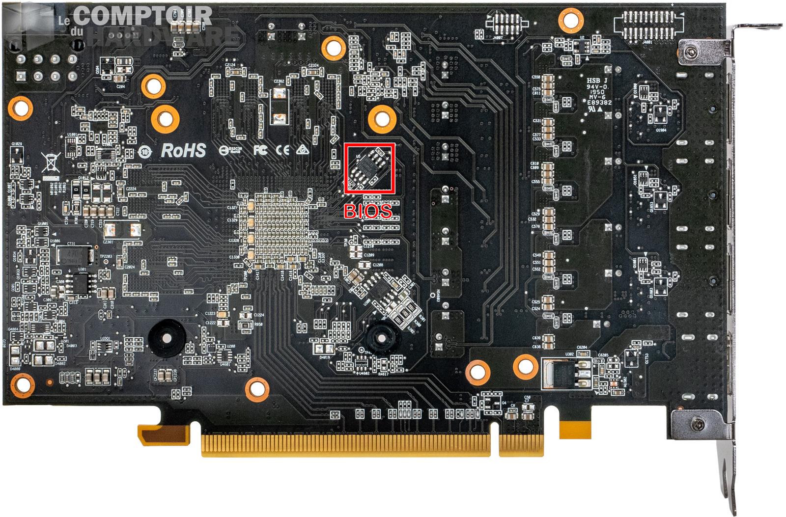 asrock phantom gaming rx 5500 xt - vue détaillée du pcb : face arrirèe