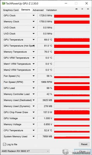 asrock rx 5600 xt phantom gaming d3 - sonde gpu-z en charge [cliquer pour agrandir]