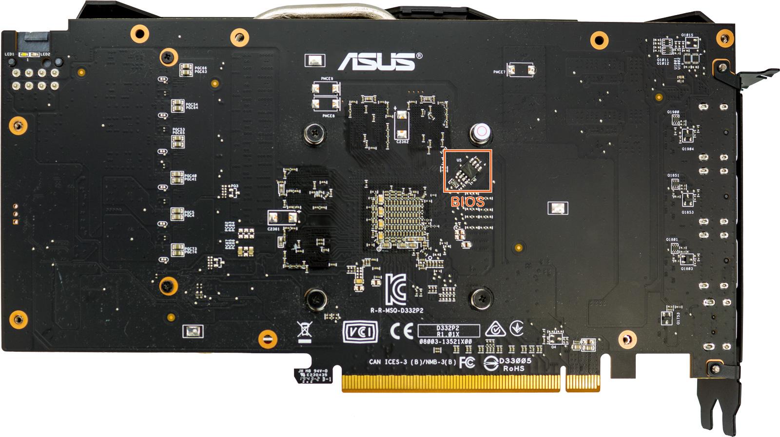 asus dual rx 5500 xt evo - vue détaillée du pcb : face arrirèe