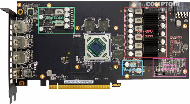 asus dual rx 5500 xt evo - vue détaillée du pcb : face avant [cliquer pour agrandir]