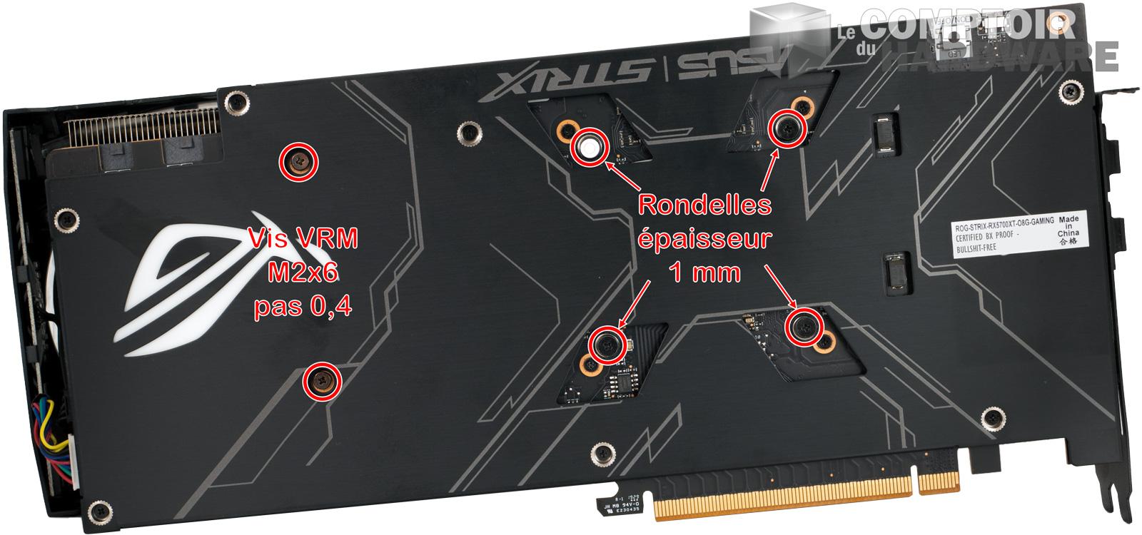 asus rog strix rx 5700 xt - vis modifiée sur la carte