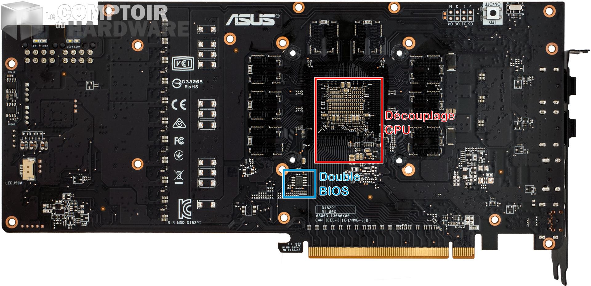 asus rog strix rx 5700 xt - vue détaillée du pcb de derrière