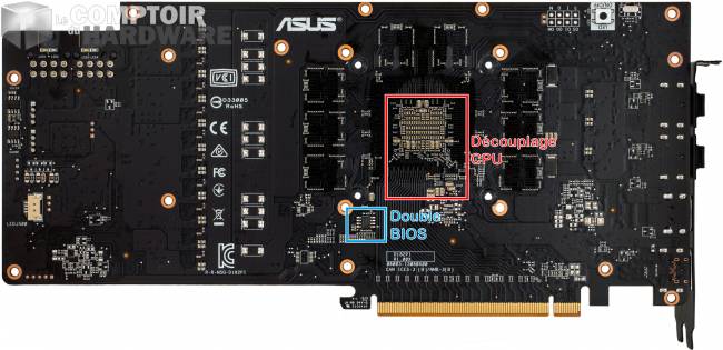 asus rog strix rx 5700 xt - vue détaillée du pcb de derrière [cliquer pour agrandir]