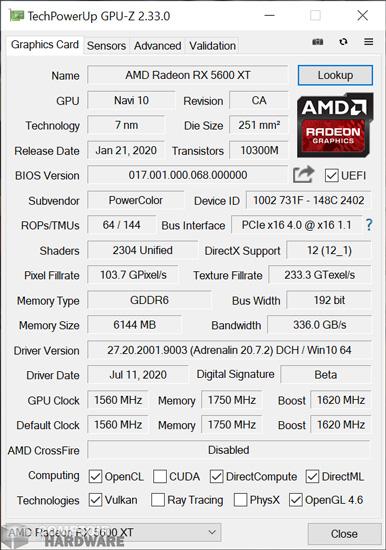 power color rx 5600 xt itx gpuz