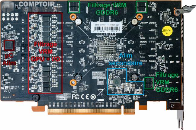 power color rx 5600 xt itx - vue détaillée du pcb : face arrière [cliquer pour agrandir]