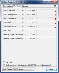 GPU-Z RADEON R9 290X : Fréquences au repos [cliquer pour agrandir]