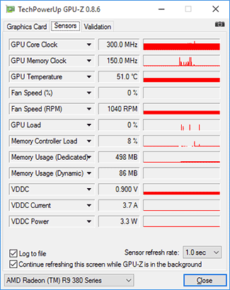 GPU-Z Gigabyte R9 380X G1 Gaming fréquences au repos