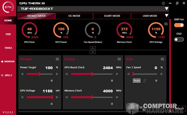 asus tuf gaming rx 6800 xt - logiciel : gpu tweaks III