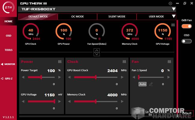 asus tuf gaming rx 6800 xt - logiciel : gpu tweaks III [cliquer pour agrandir]