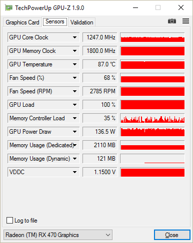 GPU-Z Sapphire RX 470 OC : overclocking