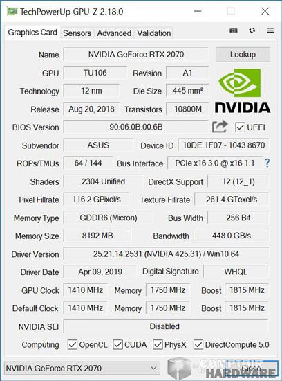 asus rog strix gaming rtx 2070 gpuz