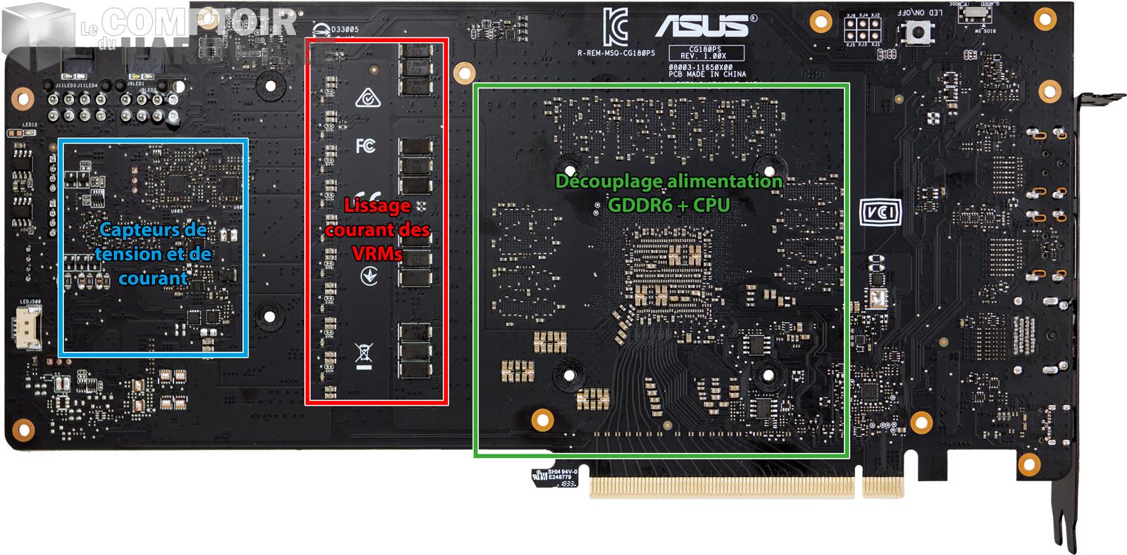 asus rog strix gaming rtx 2070 - pcb vu de derrière