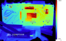 Image infrarouge de l'Asus ROG Strix GTX 1650 OC en charge [cliquer pour agrandir]