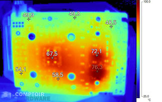 Image infrarouge de la Gainward GTX 1660 Pegasus OC en charge [cliquer pour agrandir]