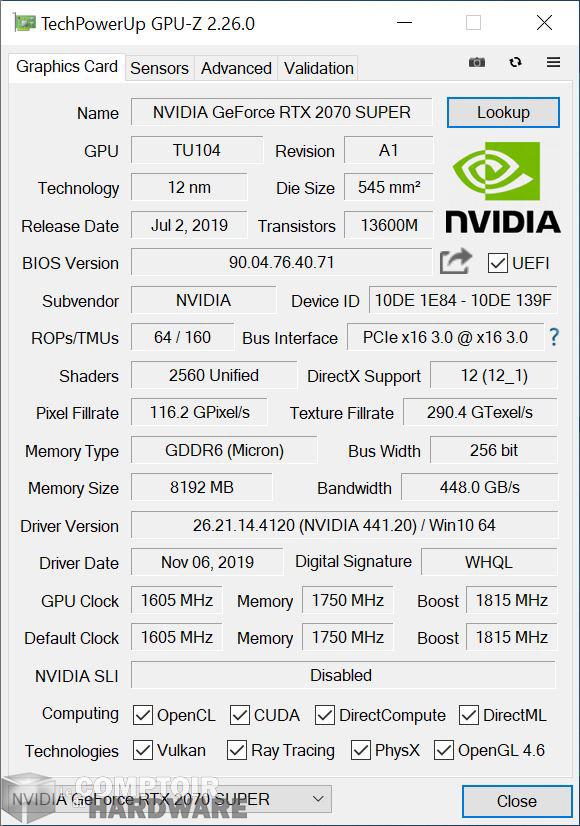 inno3d rtx 2070 super gaming oc x2 - gpu z