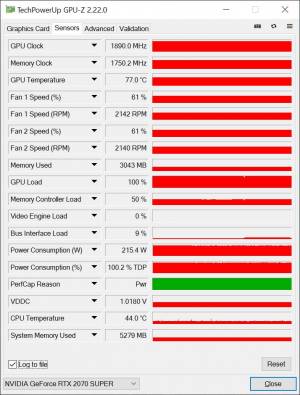 inno3d rtx 2070 super twin x2 - sondes gpu-z en charge [cliquer pour agrandir]