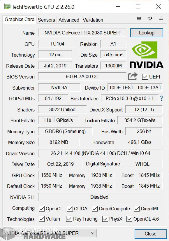 innno3d rtx 2080 super gaming oc - gpu-z