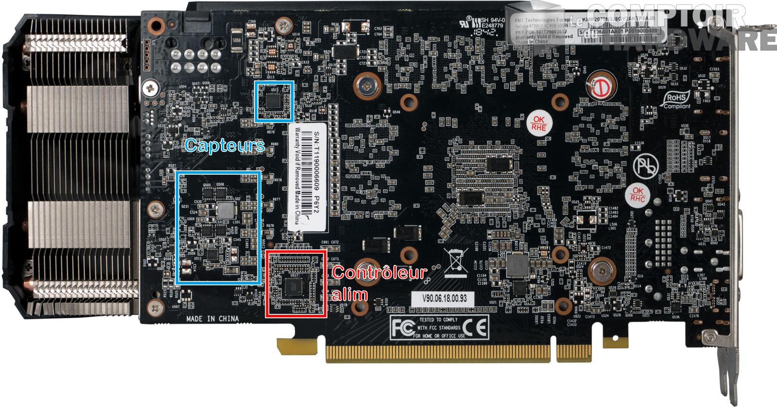 pny rtx 2070 xlr8 gaming oc - vue de dos du pcb