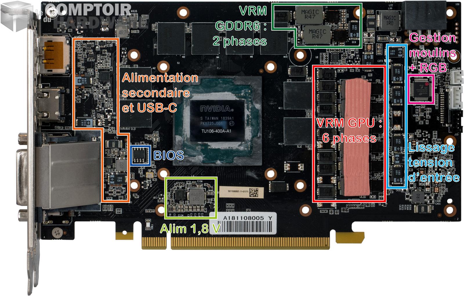 pny rtx 2070 xlr8 gaming oc - vue de face du pcb