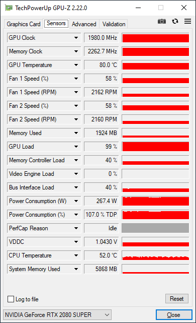 GPU-Z RTX 2080 SUPER overclockée