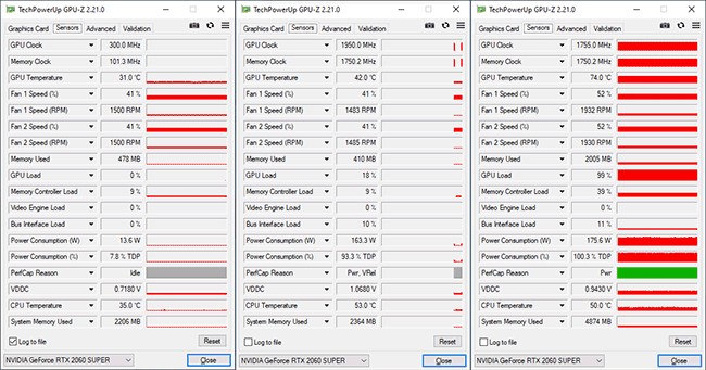 Fréquences de la RTX 2060 SUPER FE [cliquer pour agrandir]