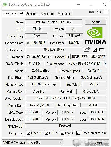 zotac rtx 2080 extreme amp gpuz