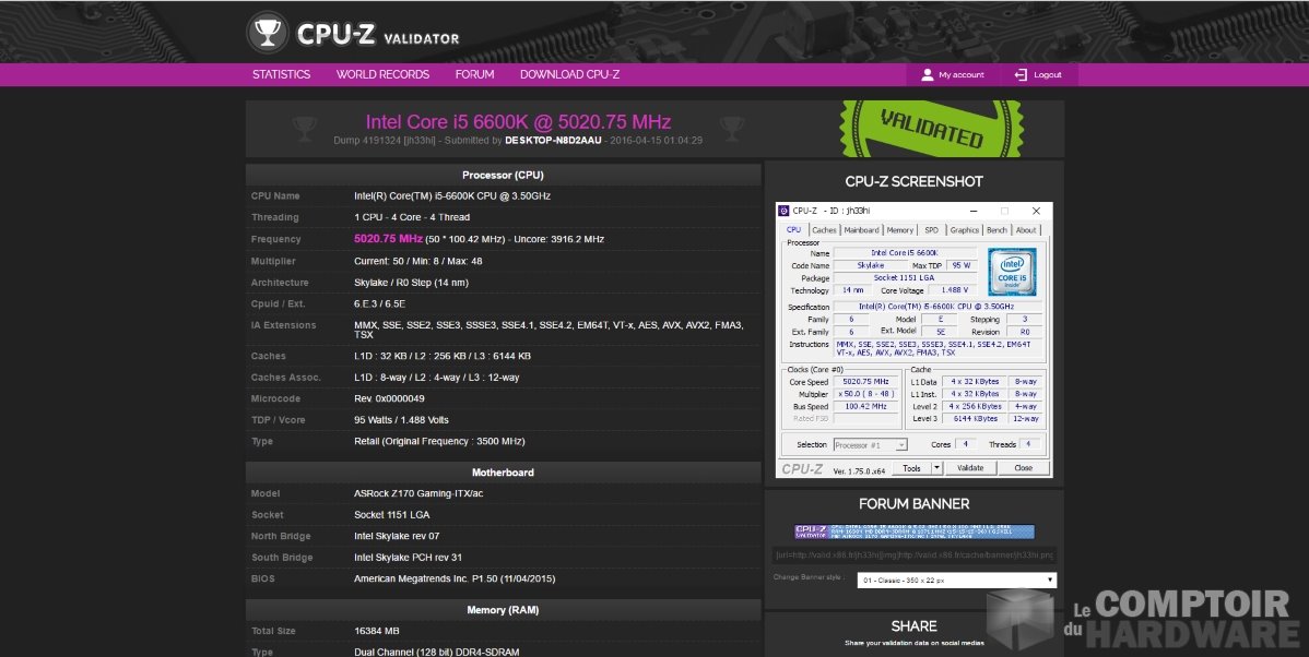 Validation CPU-Z @ 5020.75 MHz