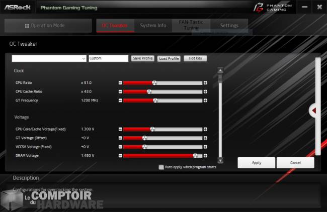 asrock z490 phantom gaming itx tb3 - applications : oc tweaker [cliquer pour agrandir]