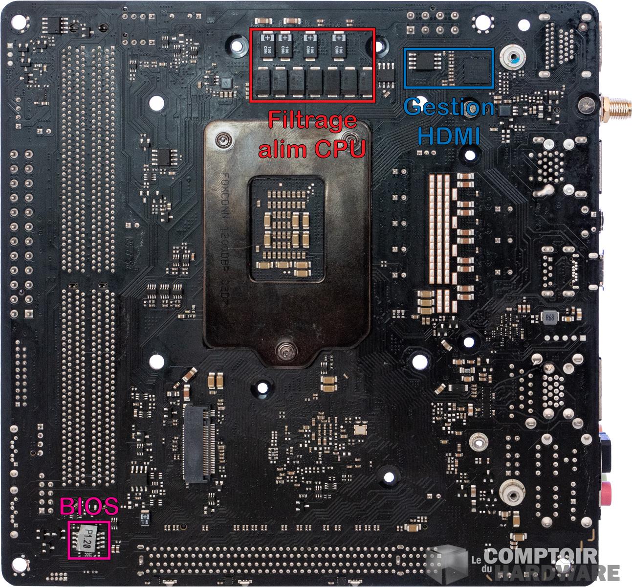 asrock z490 phantom gaming itx tb3 - vue détaillée du PCB : arrière