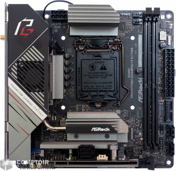 asrock z490 phantom gaming itx tb3 - vue de face [cliquer pour agrandir]