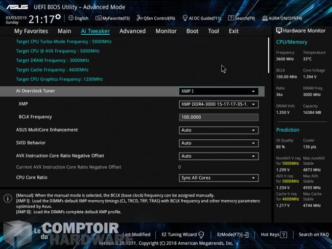 asus prime z390-a - ai tweaker [cliquer pour agrandir]