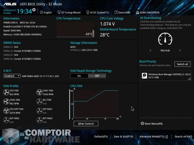 asus prime z390-a - bios en ez-mode [cliquer pour agrandir]