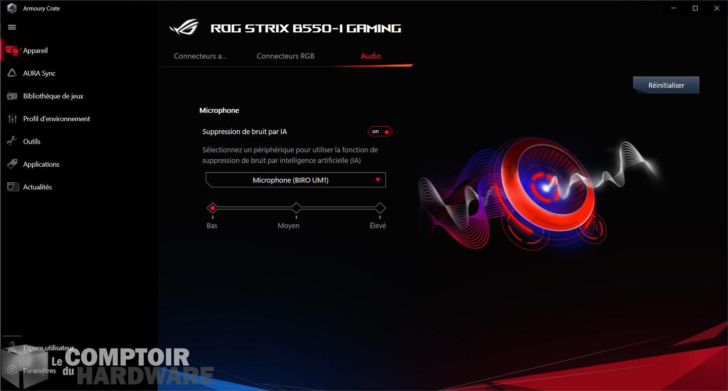 asus rog strix b550-i gaming - application : réducteur de bruit