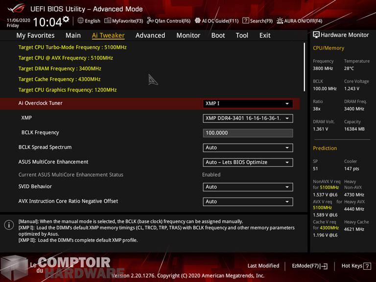 asus rog strix z490-i - interface du bios en advanced mode