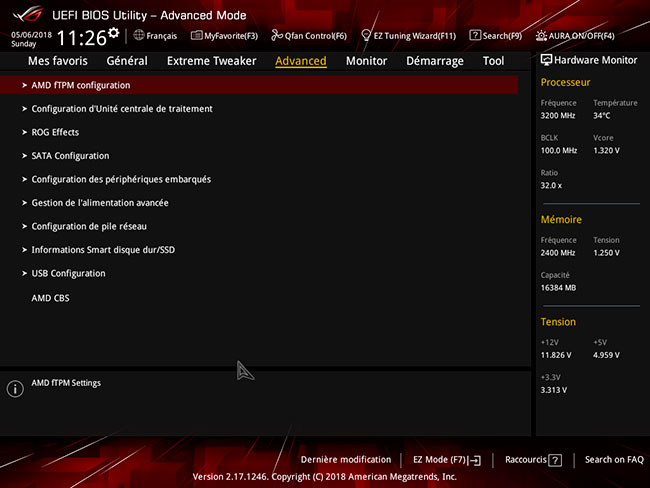 UEFI : menu Advanced [cliquer pour agrandir]