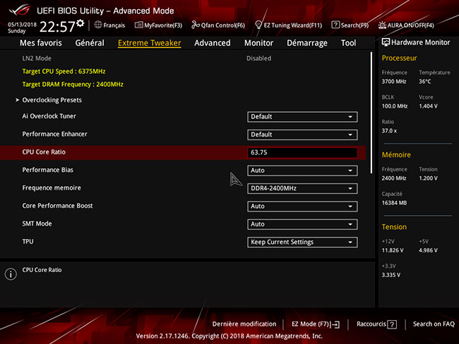 UEFI : Extreme Tweaker Ratio DDR4 coefficients CPU [cliquer pour agrandir]