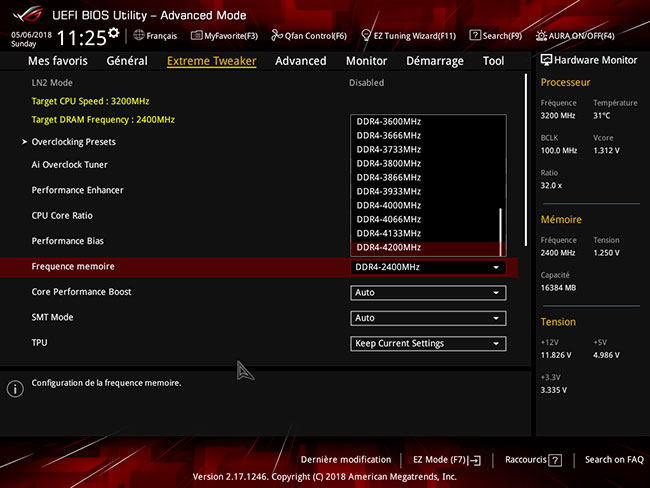 UEFI : Extreme Tweaker Ratio DDR4 coefficients DDR4 [cliquer pour agrandir]