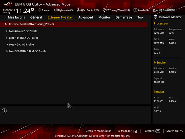UEFI : Extreme Tweaker OC Presets [cliquer pour agrandir]