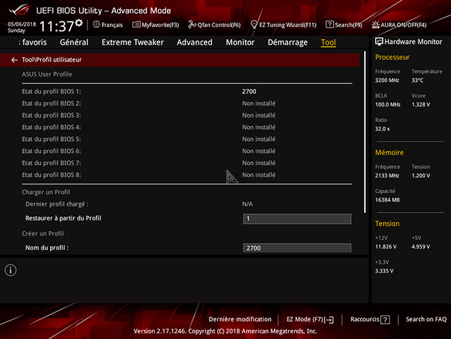 UEFI : Profiles OC [cliquer pour agrandir]