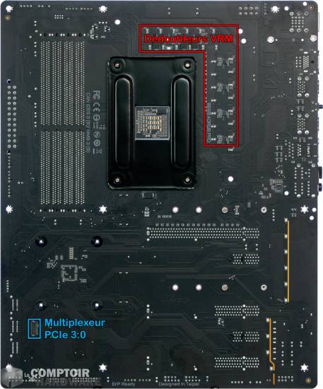 gigabyte aorus b550 pro - analyse détaillée du PCB : face arrière [cliquer pour agrandir]