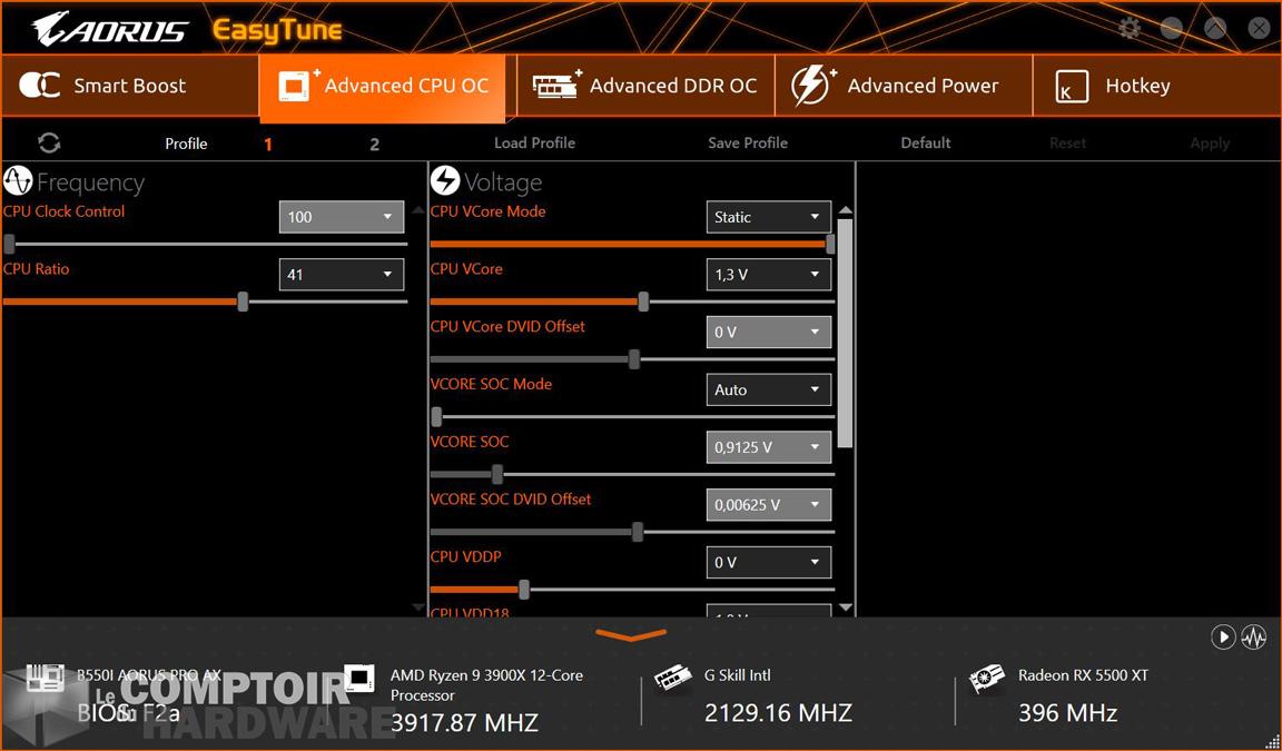 gigabyte aorus b550i pro ax - logiciels : gestion de l'oc