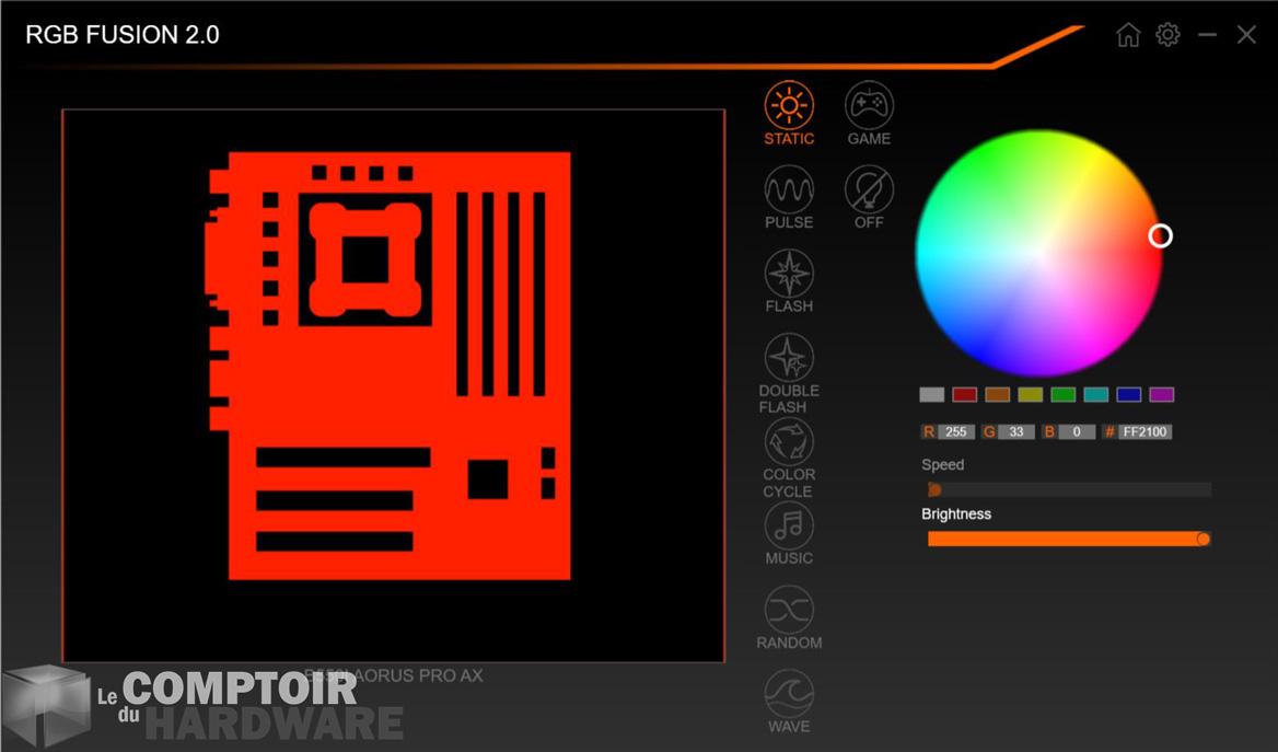 gigabyte aorus b550i pro ax - logiciels : gestion du RGB