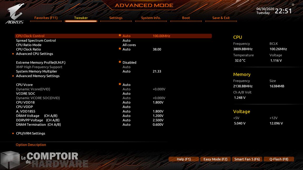 gigabyte aorus b550i pro ax - bios en mode avancé
