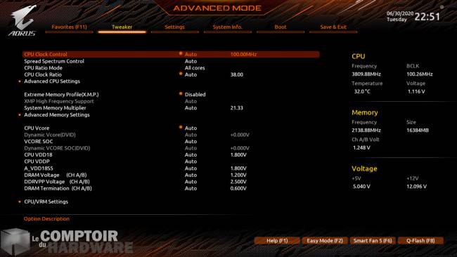 gigabyte aorus b550i pro ax - bios en mode avancé [cliquer pour agrandir]