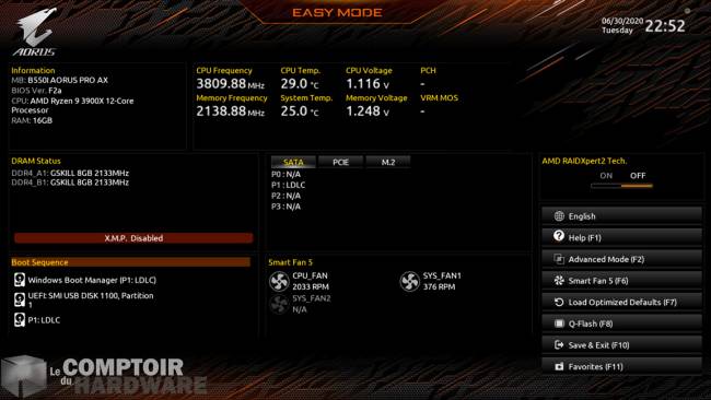 gigabyte aorus b550i pro ax - bios en mode facile [cliquer pour agrandir]