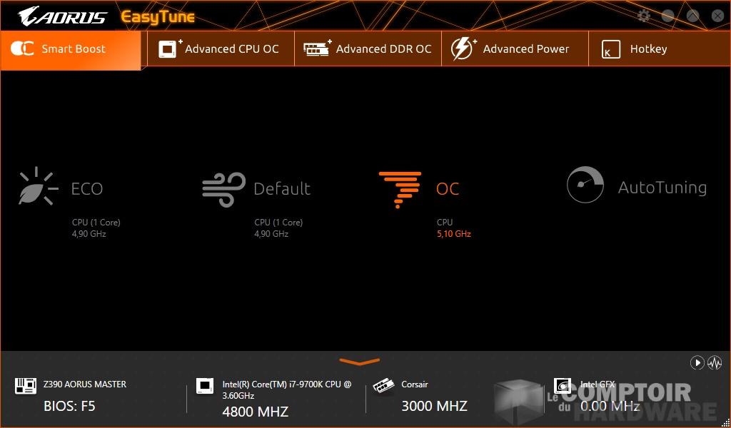 aorus z390 master - easytune accueil