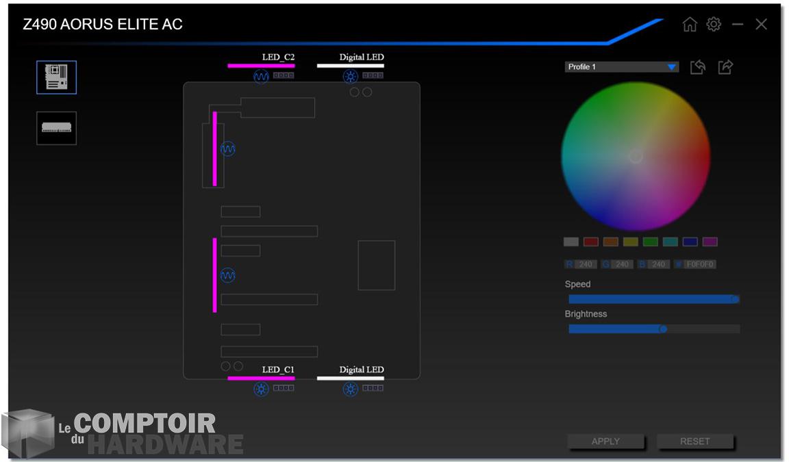 gigabyte z490 aorus elite ac - application : gestion du rgb