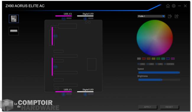 gigabyte z490 aorus elite ac - application : gestion du rgb [cliquer pour agrandir]