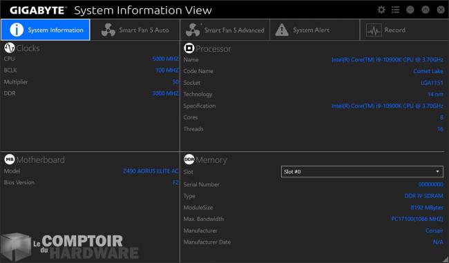 gigabyte z490 aorus elite ac - application : monitoring [cliquer pour agrandir]