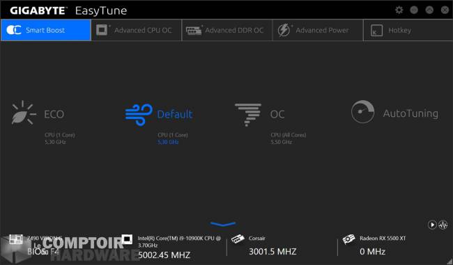 gigabyte z490 vision g - application : easytune [cliquer pour agrandir]